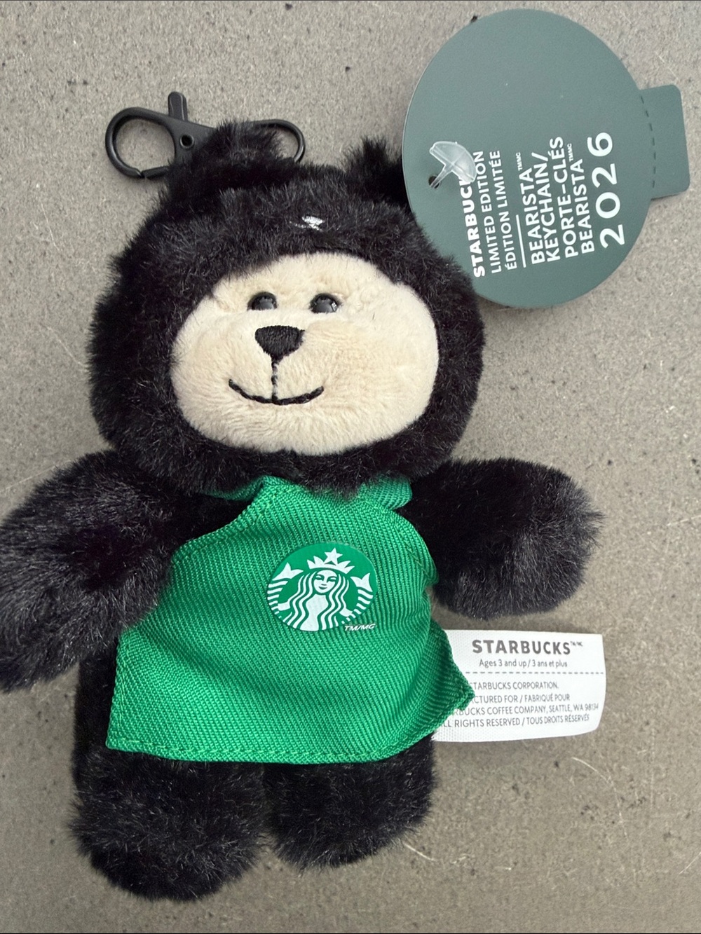 Starbucks Black and Green Bearista Plush Keychain